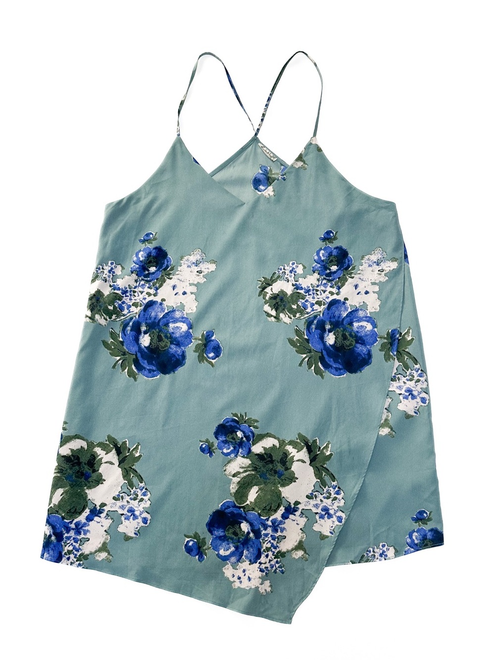 Free People Cascades Floral Chiffon Mini Slip Dress Blue Green Color Colorway